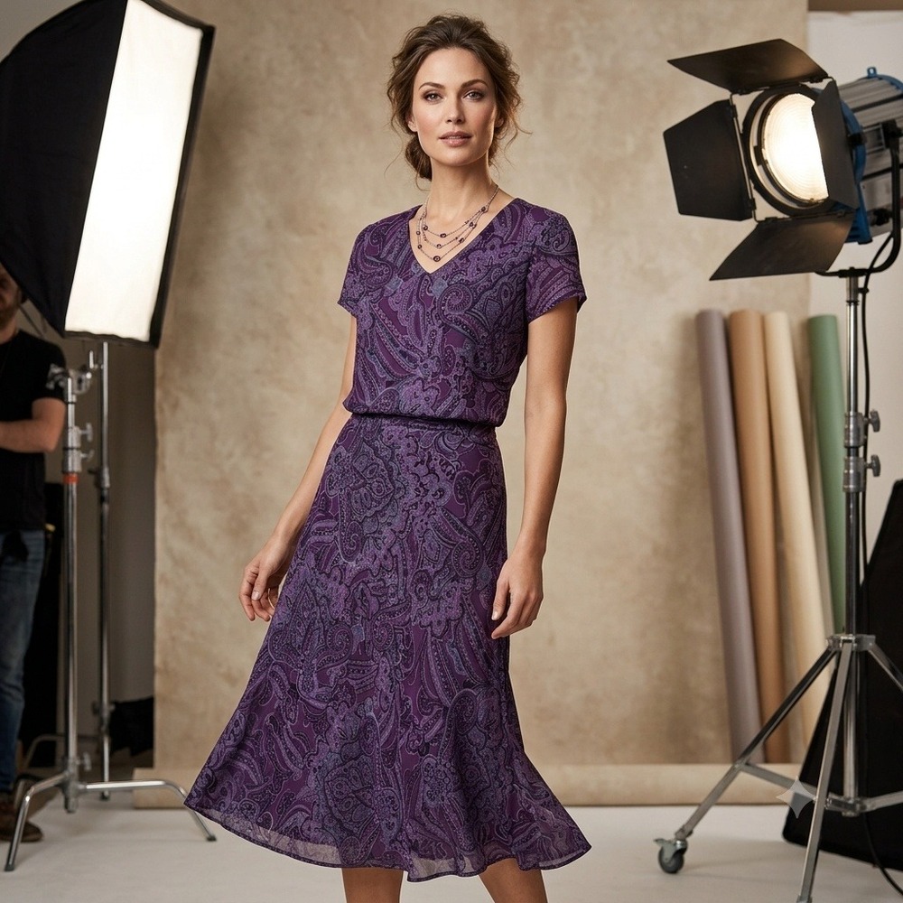 Coldwater Creek Modest Whimsigoth Dark Fairy Purple Paisley Midi Skirt/Top Set 8